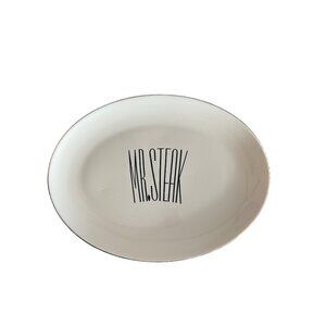 Mr. Steak Oval Serving Platter Dish 12" White Porcelain Retro Dining Collectible